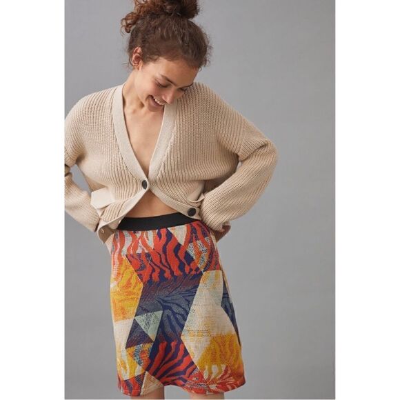 NEW Anthropologie Aldomartins Abstract Jacquard Knit Tailored Mini Skirt Small - Picture 2 of 4